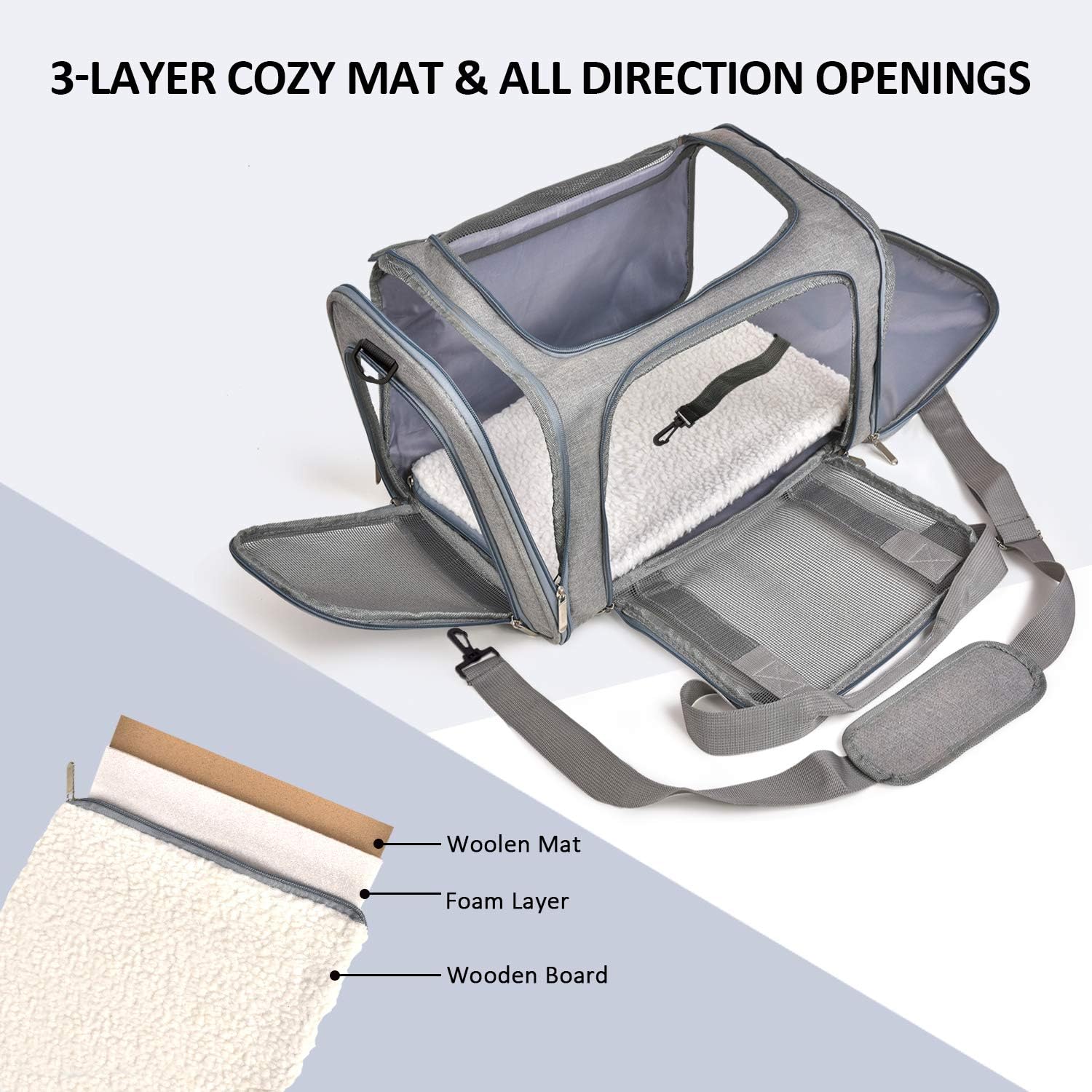 Poupipets Breathable Pet Carry Bag with Removable Mat and Secure Zipper Design
