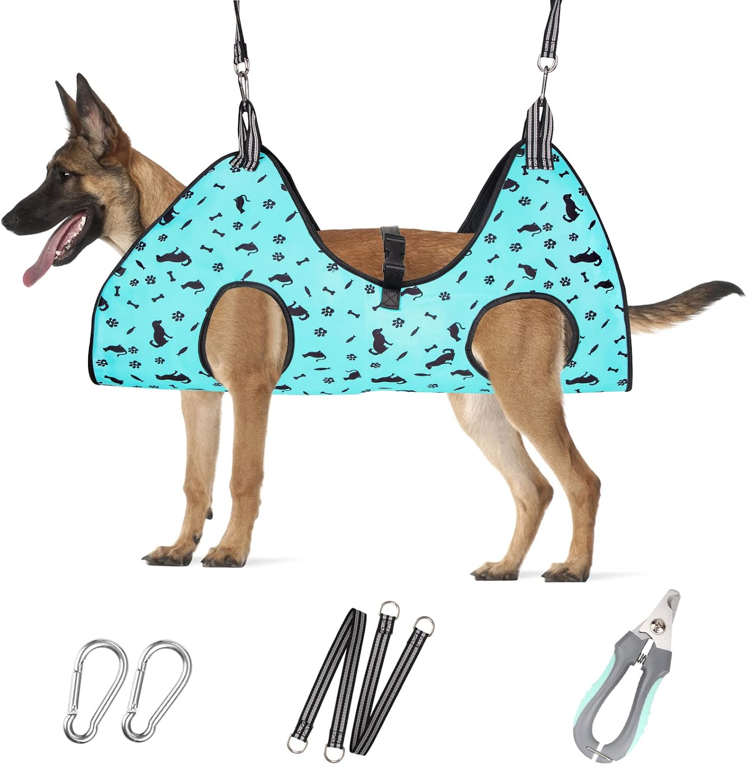 Poupipets Breathable Dog Grooming Hammock Kit with Nail Clippers and Scissors
