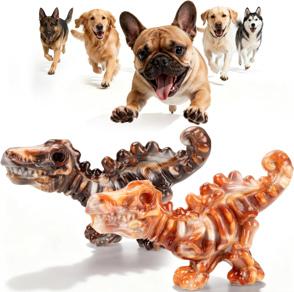 Dailypets Dinosaur Dog Chew Toy Set with Bacon Flavor for Strong Chewers 2 Pack