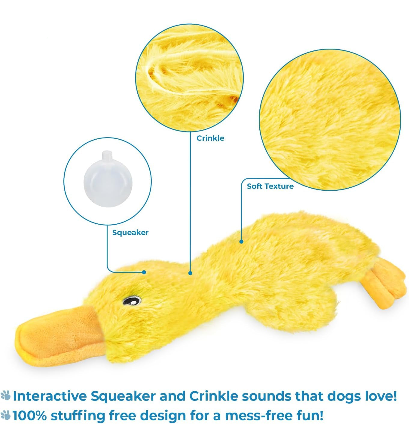 Dailypets Stuffing-Free Duck Dog Toy with Crinkle Sound for Interactive Fetch and Play