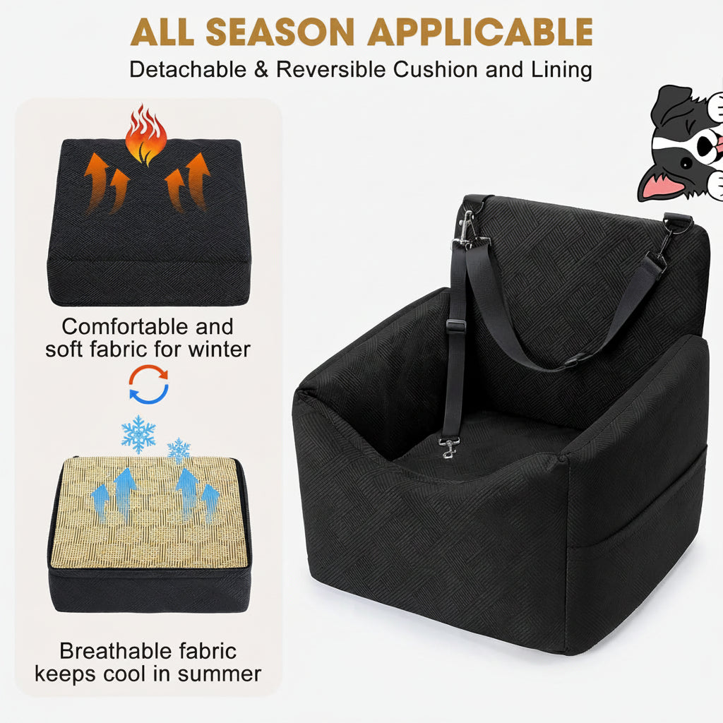 Poupipets Elevated Dog Booster Car Seat with Memory Foam Washable Cover and Safety Strap