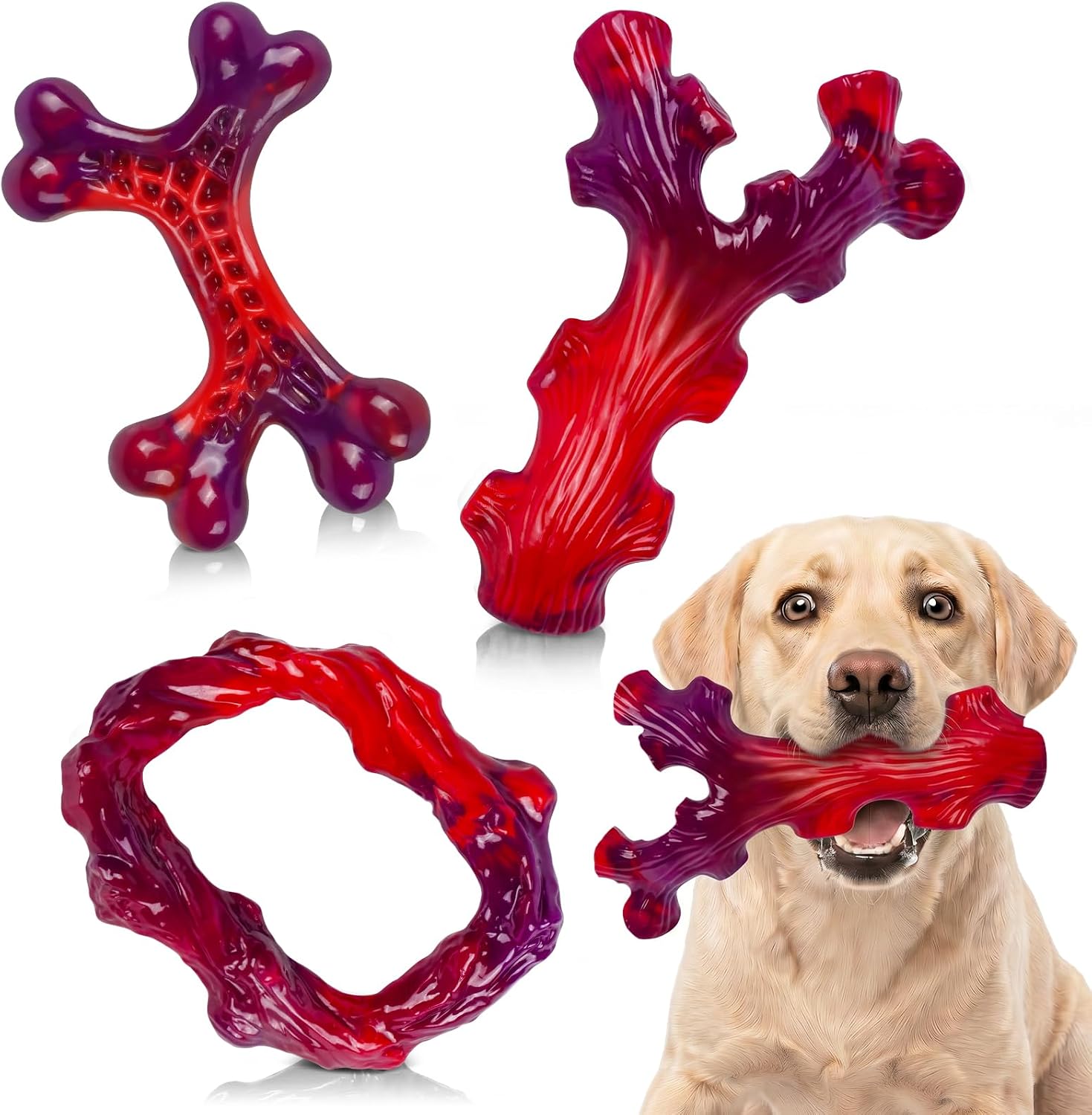 Dailypets Durable Nylon Dog Chew Toy Set for Strong Chewers Bacon Flavor 3 Pack