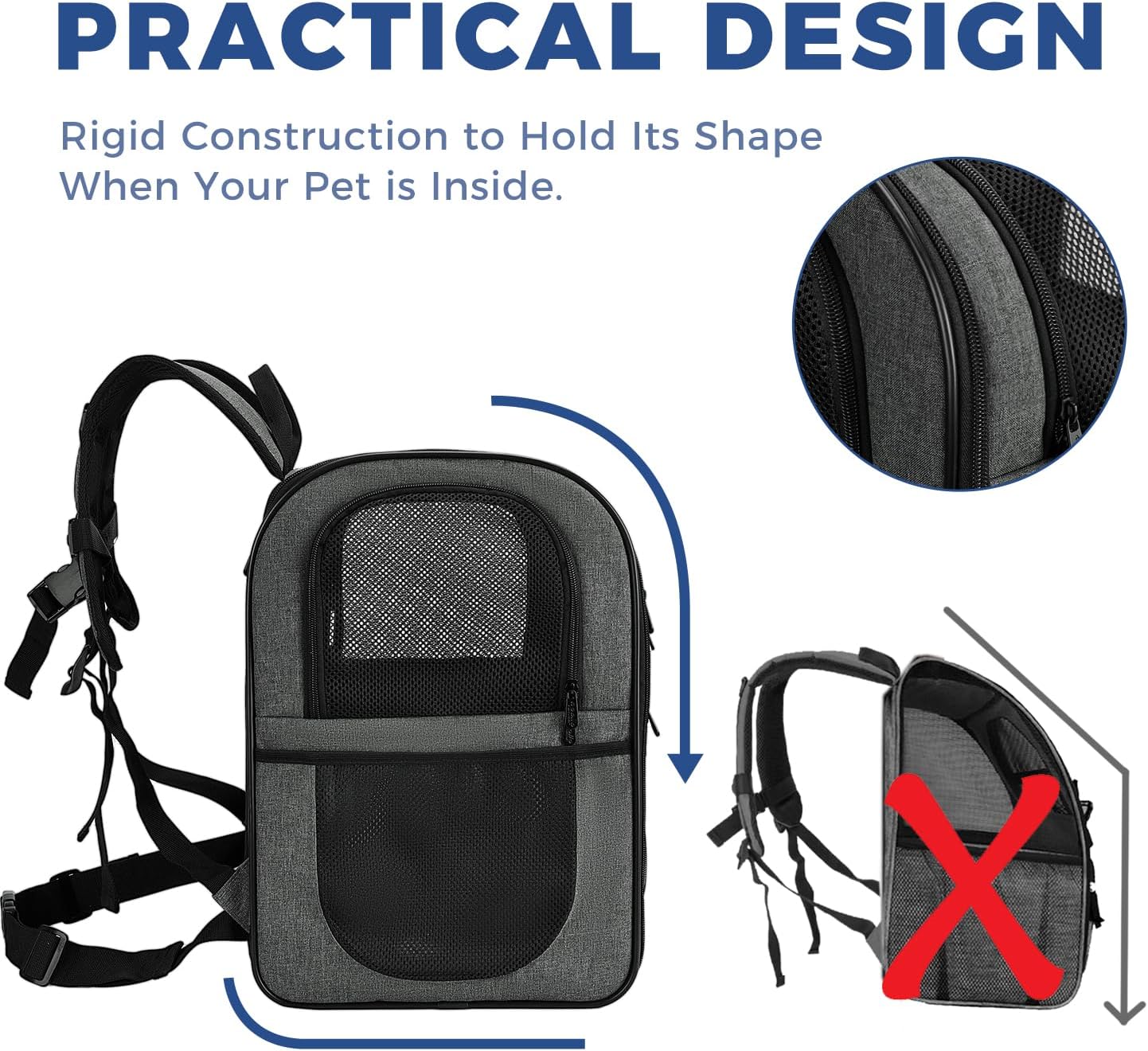 Poupipets Supportive Pet Hiking Backpack with Removable Pad and Expandable Options