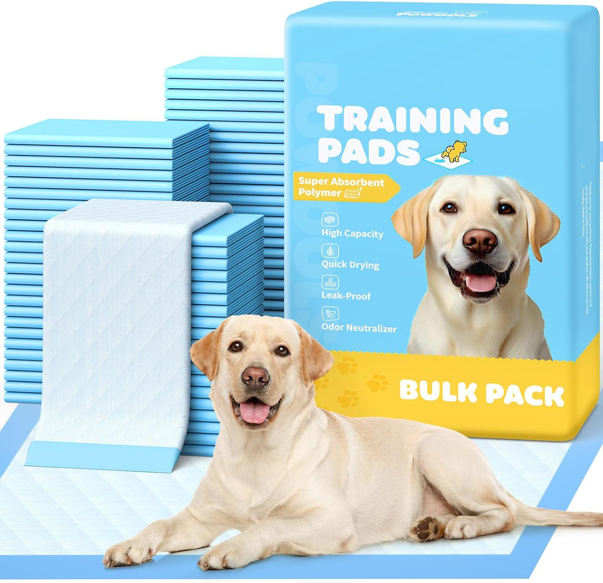 Poupipets Extra Large 6-Layer Leak-Proof Puppy Training Pads 34 x 28 Inch Quick-Dry 100 Pack