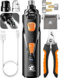 Whisper Quiet Dog Nail Grinder Safe & Stress-Free for Sensitive Dogs Cats | 4 LED Lights,3 Grinding Bits, 3-Speed, Pet Nail Trimmers, Rechargeable Painless Grooming Kit for All Breeds & Sizes