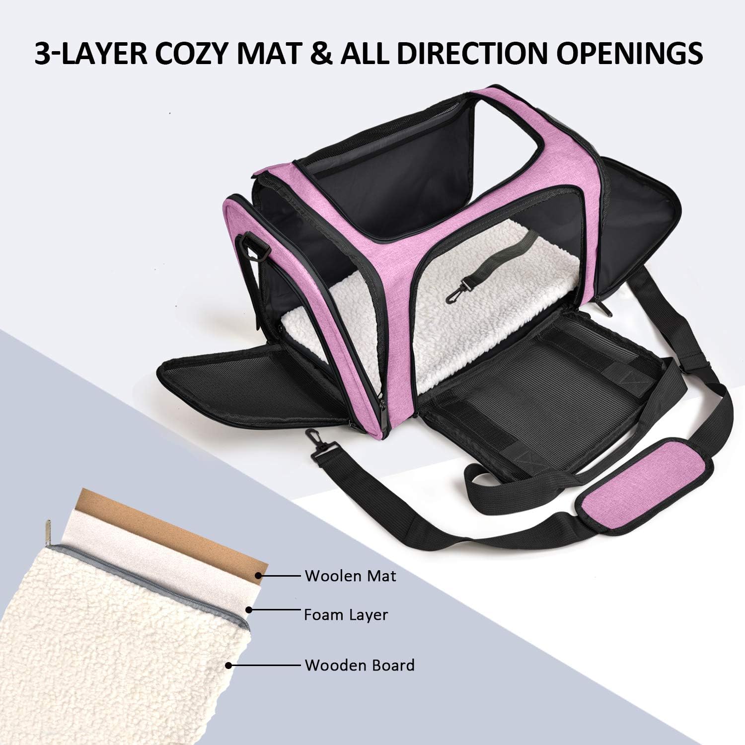 Poupipets Premium Soft Pet Carrier with Mesh Windows and Cozy Travel Mat