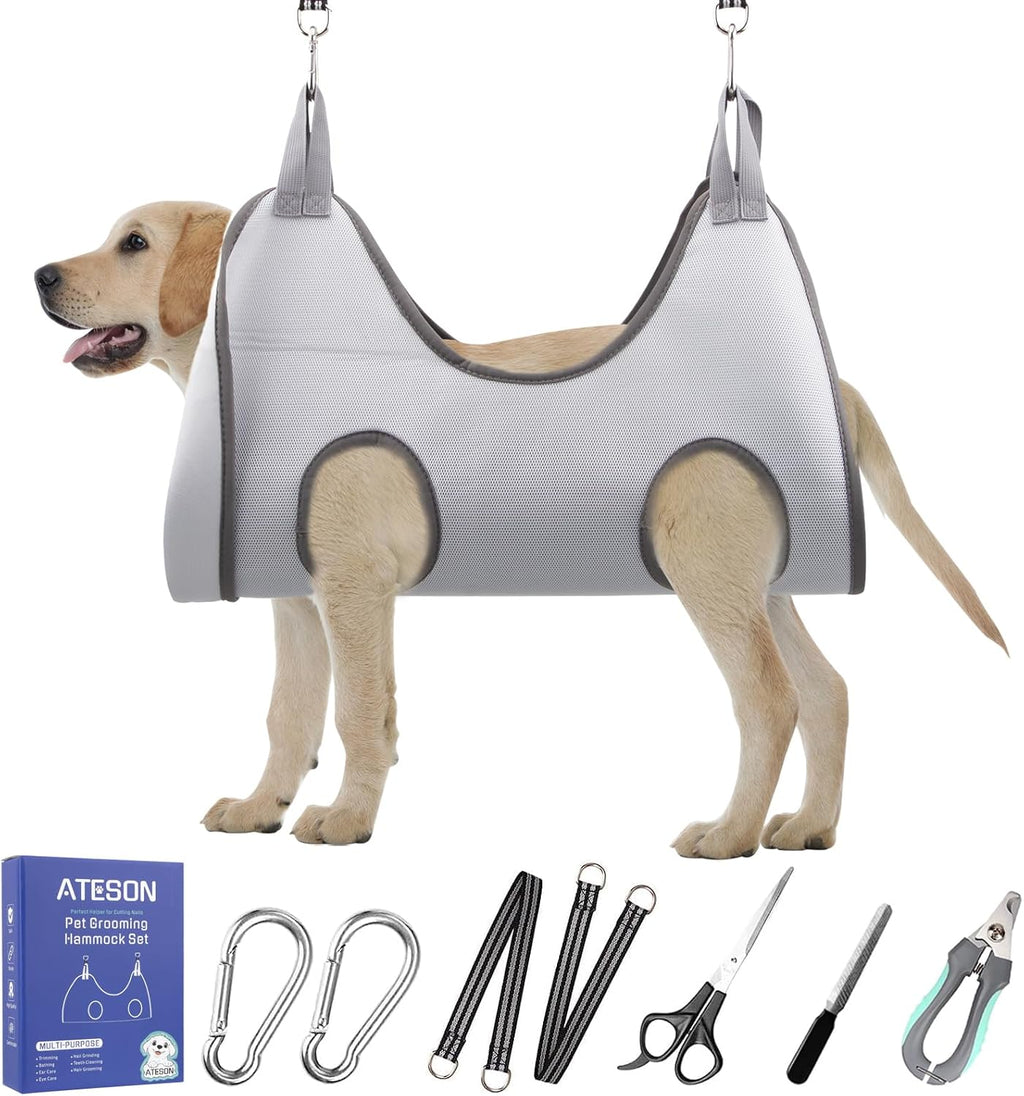 Poupipets Breathable Dog Grooming Hammock Kit with Nail Clippers and Scissors