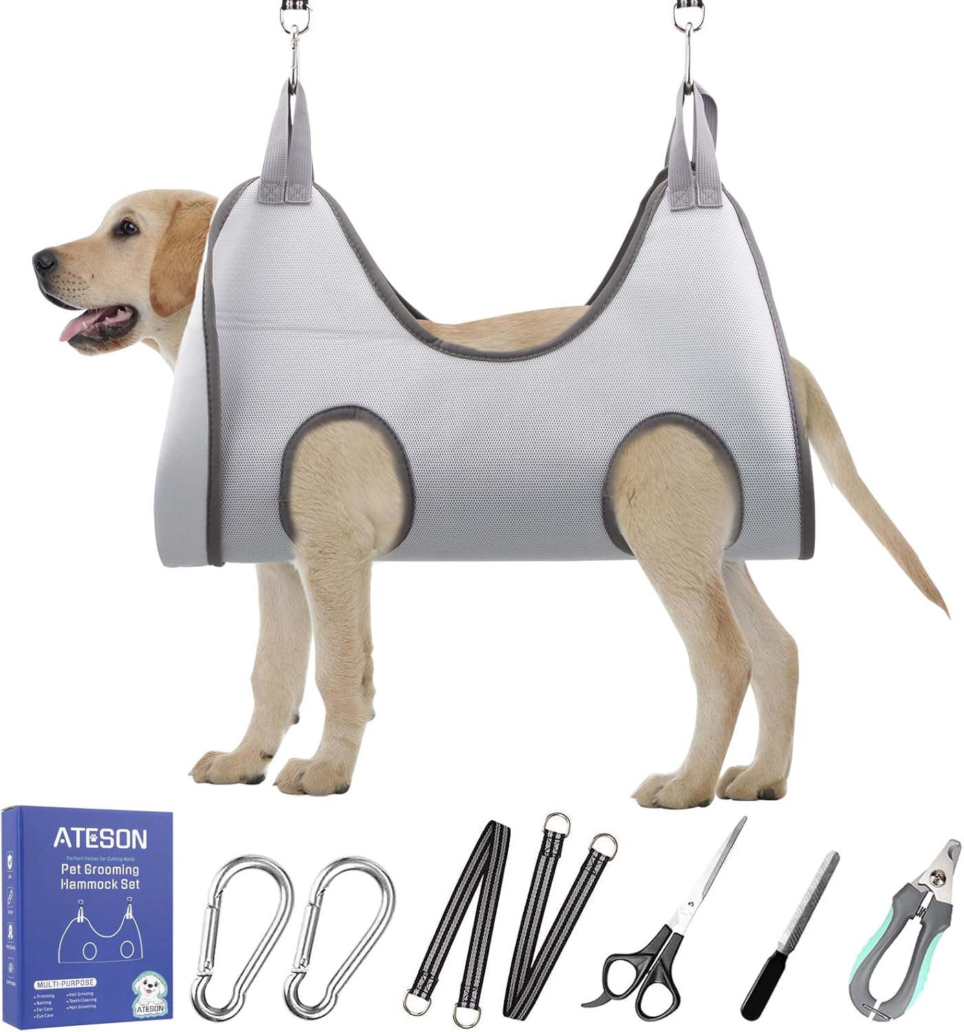 Poupipets Breathable Dog Grooming Hammock Kit with Nail Clippers and Scissors