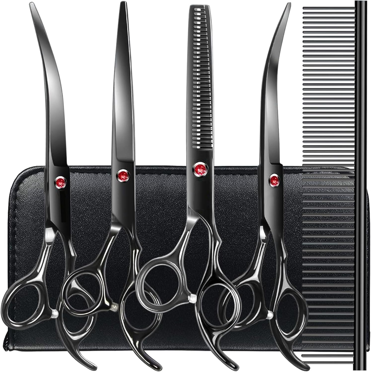 Poupipets Professional Dog Grooming Scissors Kit with Stainless Steel Shears and Comb