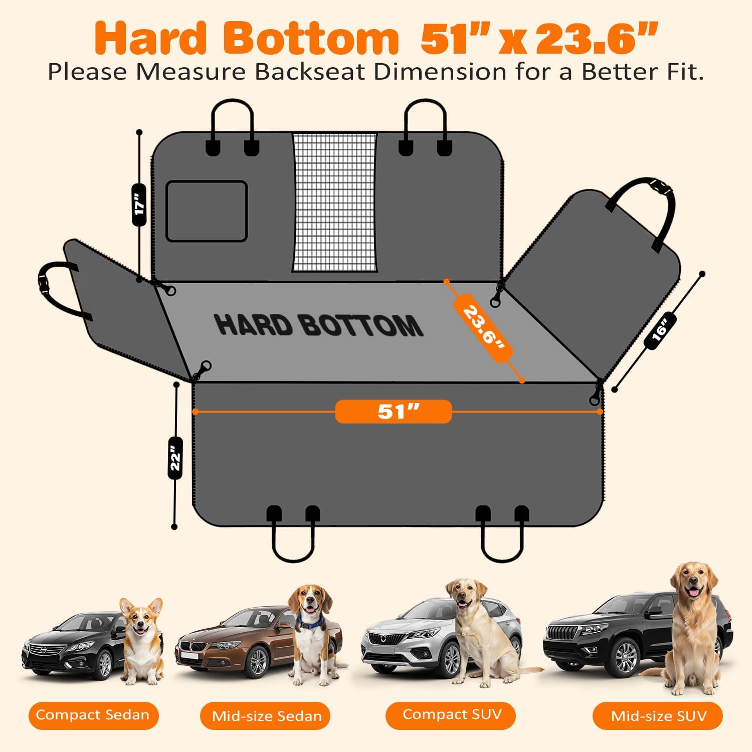 Poupipets Hard Bottom Dog Car Seat Extender with Waterproof PU Leather for Cars, SUVs and Model Y