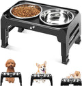 Poupipets Adjustable Elevated Dog Bowl Stand with Dual Stainless Steel Bowls for Small to Large Dogs