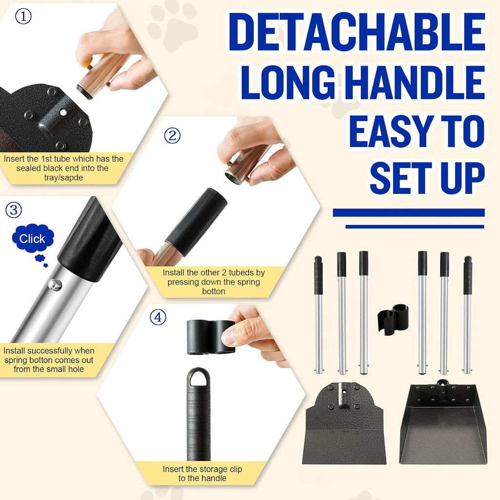 Poupipets Heavy Duty Metal Dog Waste Tray & Spade Scooper with Long Handle Design