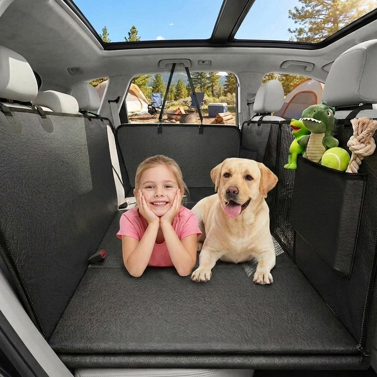 Poupipets Waterproof Dog Car Seat Cover with Mesh Window and Non-Slip Hammock Design