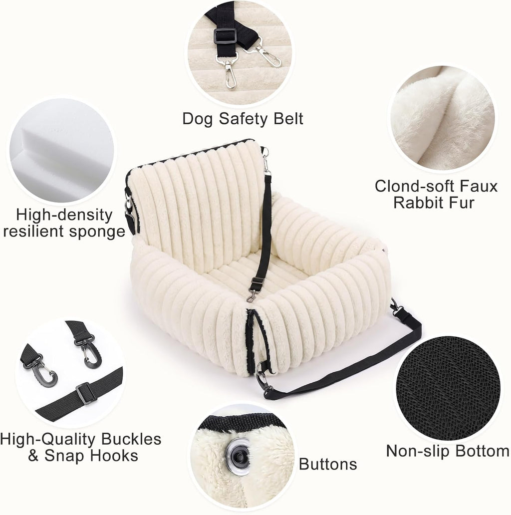 Poupipets Convertible Dog Car Seat and Portable Carrier with Washable Plush Cover