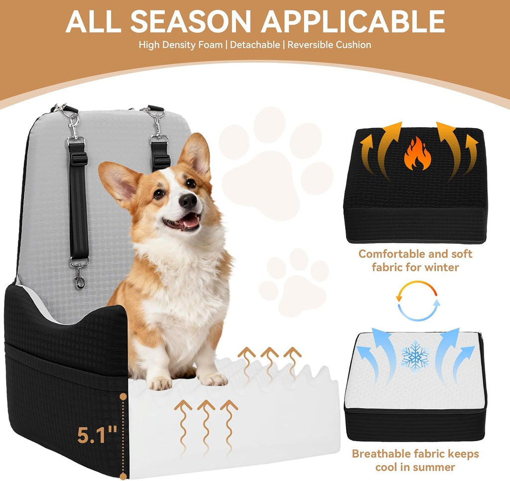 Poupipets Premium Dog Booster Car Seat with Memory Foam Cushion and Safety Tether