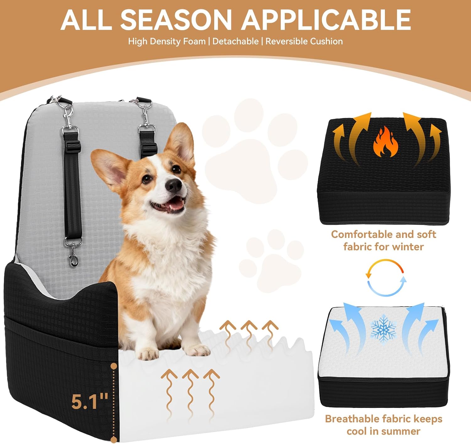 Poupipets Premium Dog Booster Car Seat with Memory Foam Cushion and Safety Tether