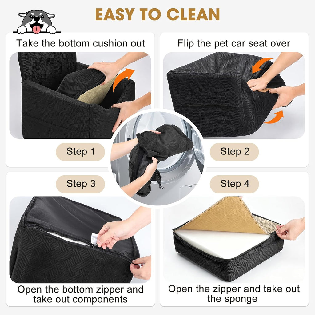 Poupipets Elevated Dog Booster Car Seat with Memory Foam Washable Cover and Safety Strap