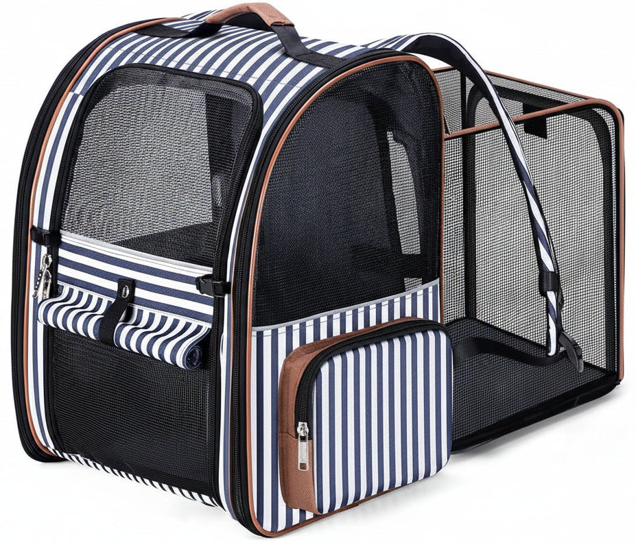 Poupipets Expandable Pet Carrier Backpack with Mesh Panels and Foldable Travel Design