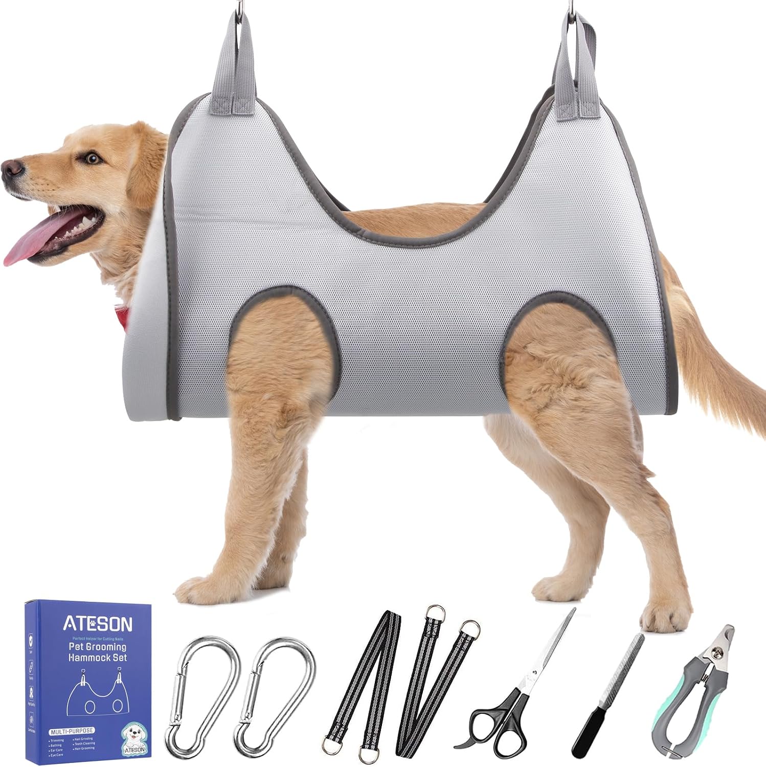 Poupipets Breathable Dog Grooming Hammock Kit with Nail Clippers and Scissors