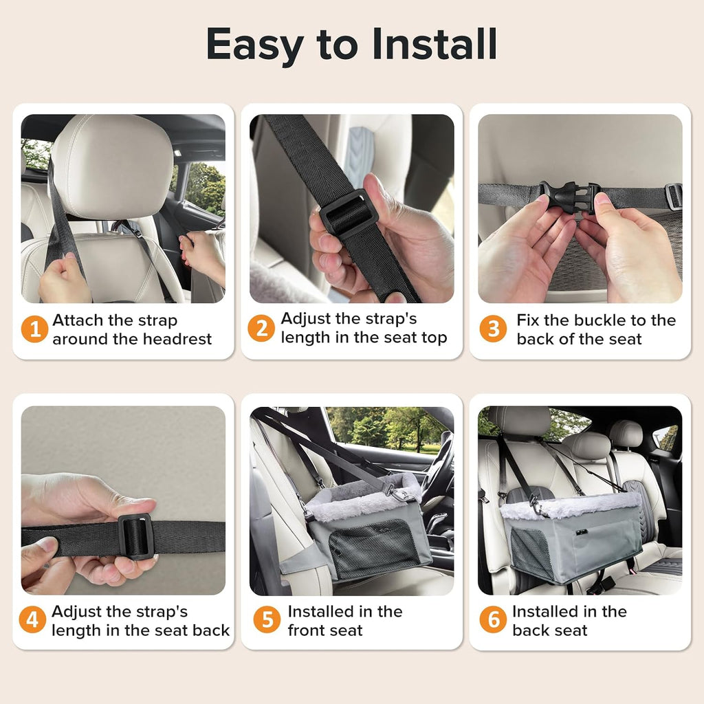 Poupipets Elevated Dog Travel Seat with Sturdy Frame and Comfortable Plush Interior