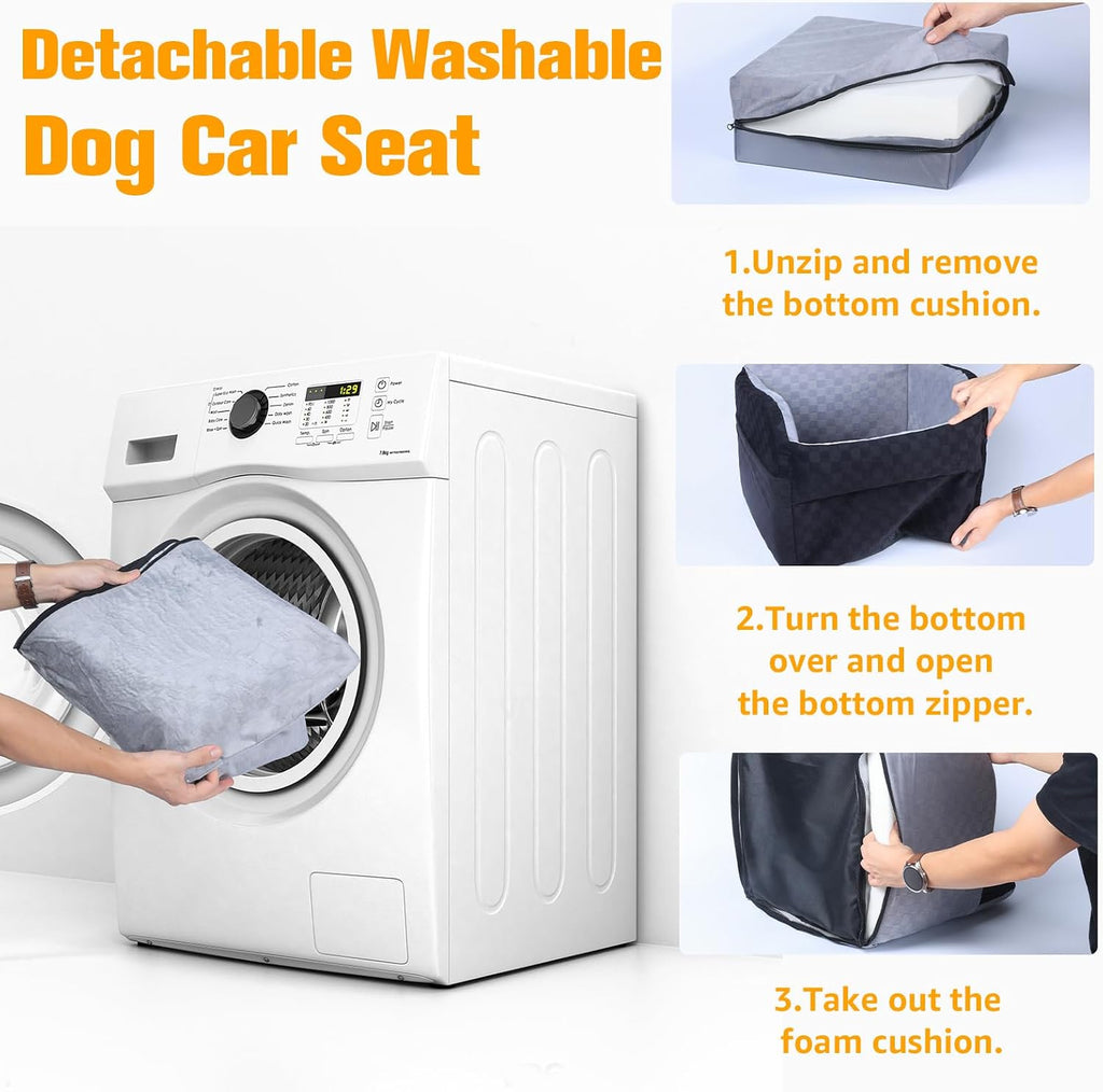 Poupipets Waterproof Dog Booster Car Seat with Memory Foam and Safety Y-Belt
