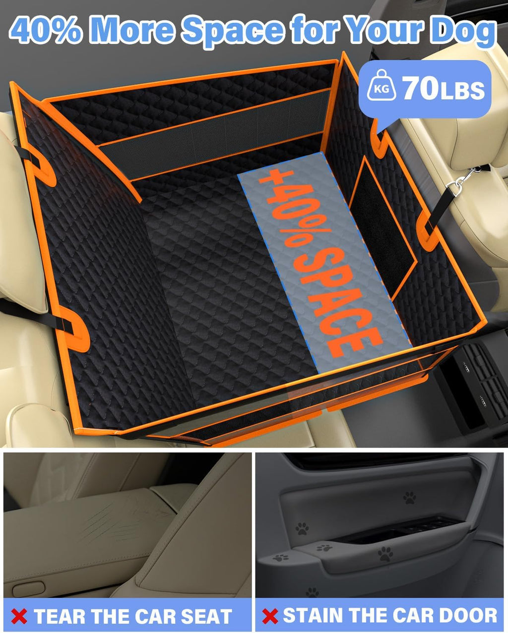Poupipets Half Back Seat Dog Extender with Hard Base and Breathable Mesh Panels