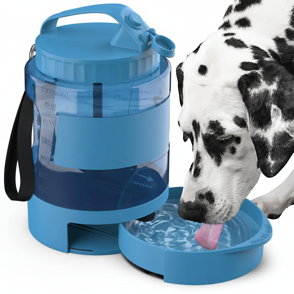 Poupipets Portable Dog Water Bottle with Built-In Drinking Bowl for Travel, Hiking and Camping
