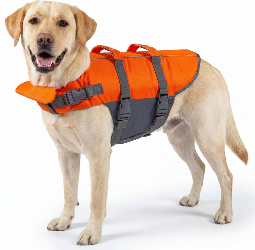 Poupipets Dog Life Jacket with Front Float, Dual Rescue Handles and Reflective Trim