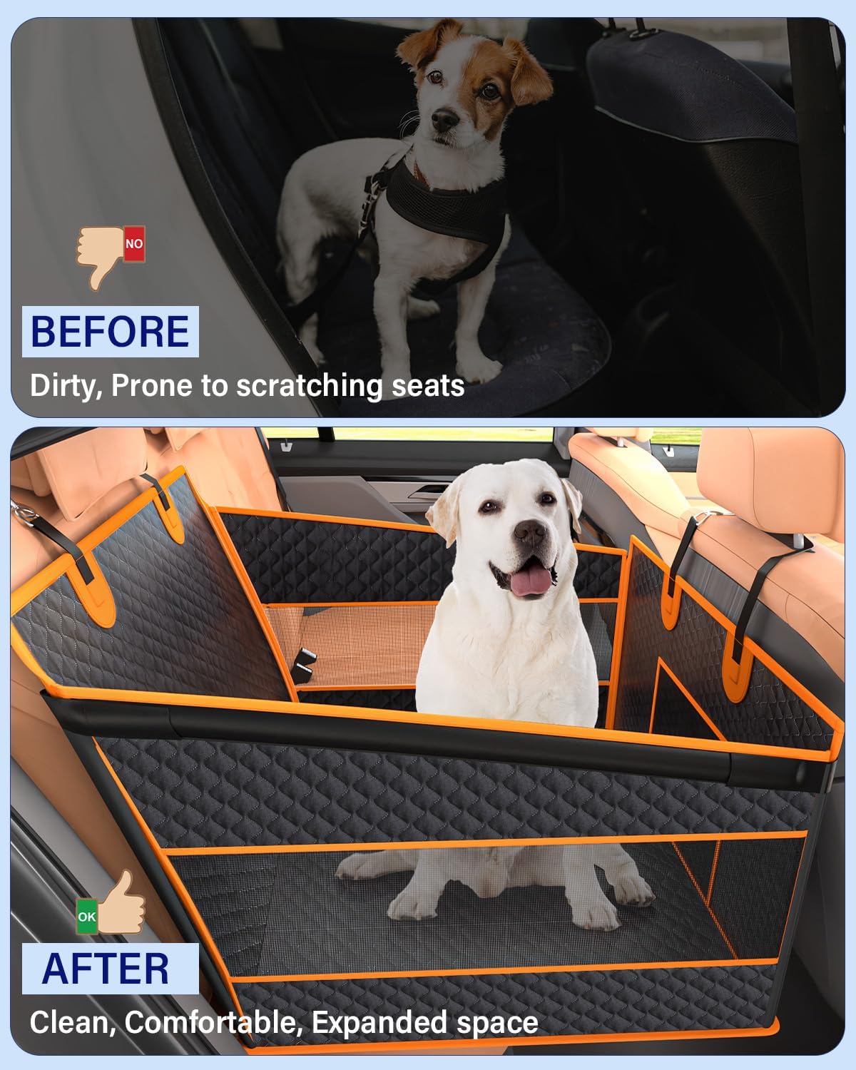 Poupipets Half Back Seat Dog Extender with Hard Base and Breathable Mesh Panels