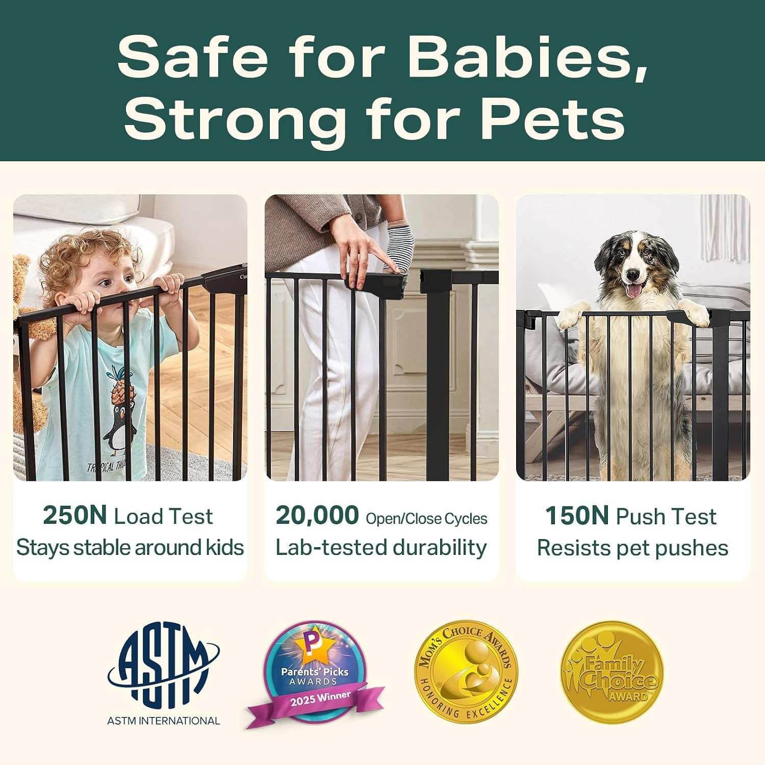 Poupipets Auto-Close Safety Gate for Babies and Dogs with Dual Lock and Pressure Mount
