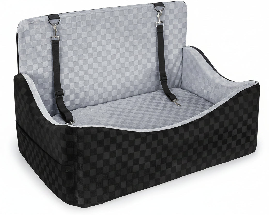 Poupipets Elevated Memory Foam Dog Car Seat with Washable Cover and Safety Tether for Travel