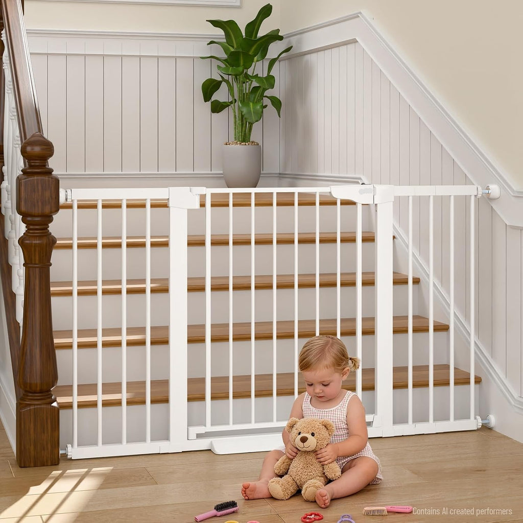 Poupipets Auto-Close Safety Gate for Babies and Dogs with Dual Lock and Pressure Mount