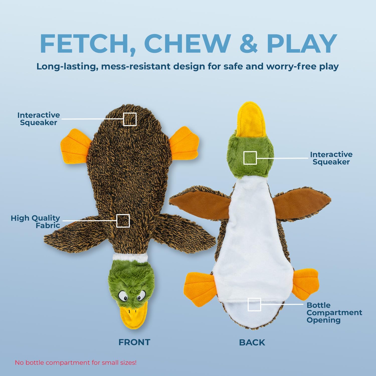 Dailypets Stuffless Wild Duck Plush Dog Toy with Dual Squeakers for Interactive Play