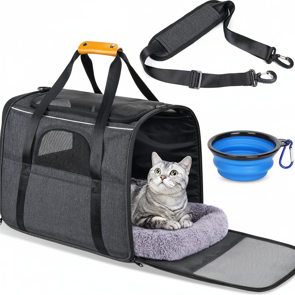 Poupipets Comfortable Pet Carrier for Large Cats and Small Dogs with Mesh Ventilation