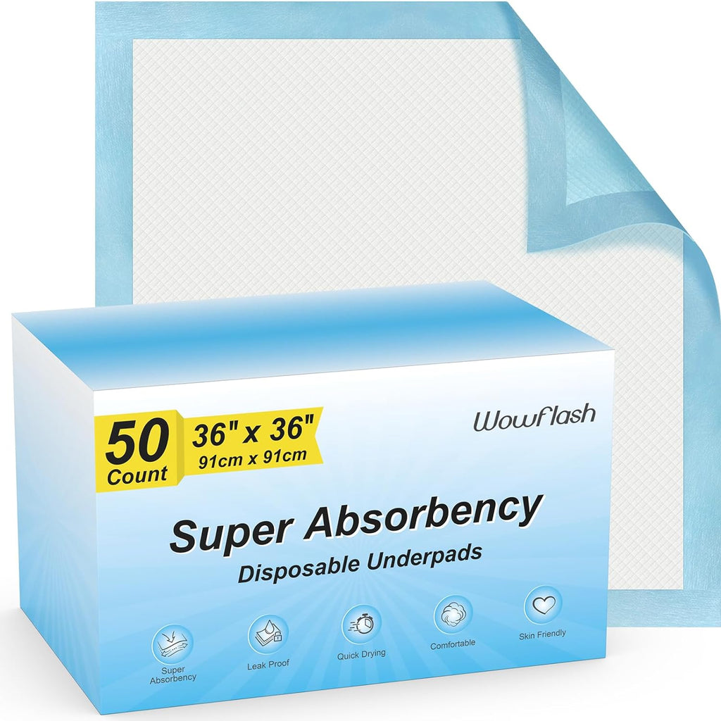 POUPIPETS Disposable Underpads – 36" x 36" Super Absorbent Leakproof 50 Count