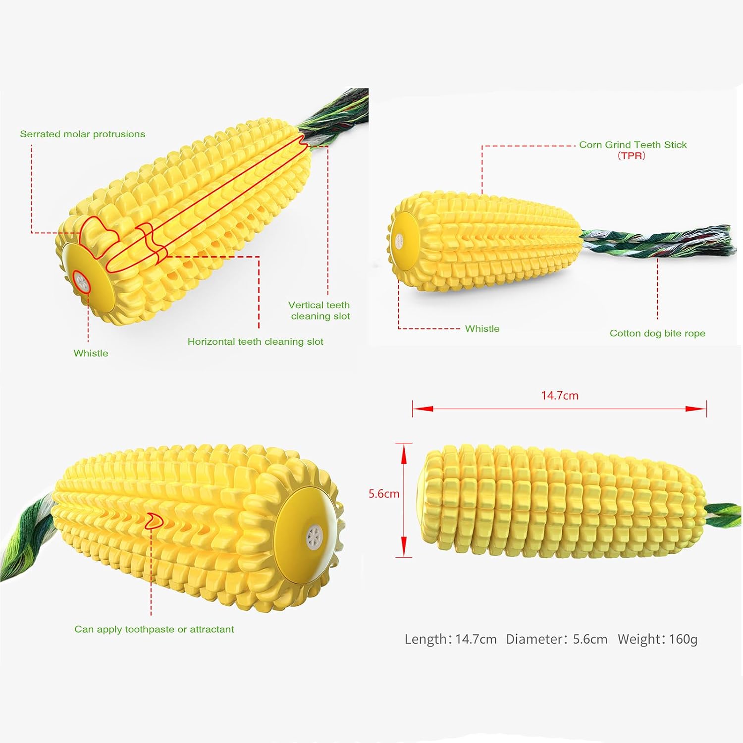 Dailypets Corn Shaped Dog Chew Toy with Squeaker for Small Medium and Large Dogs