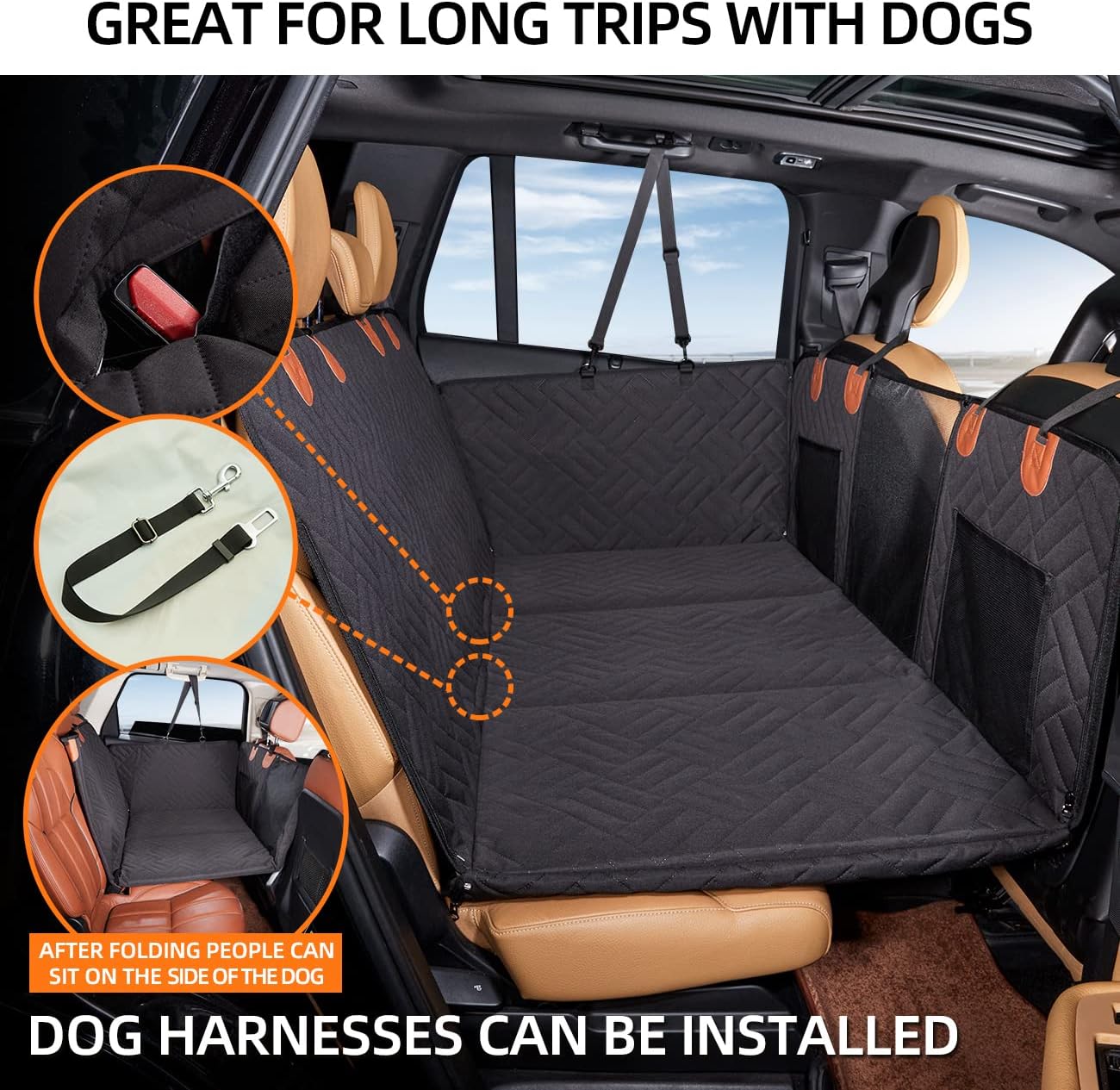 Poupipets Hard Bottom Dog Back Seat Extender with Waterproof Hammock for Cars, SUVs and Trucks