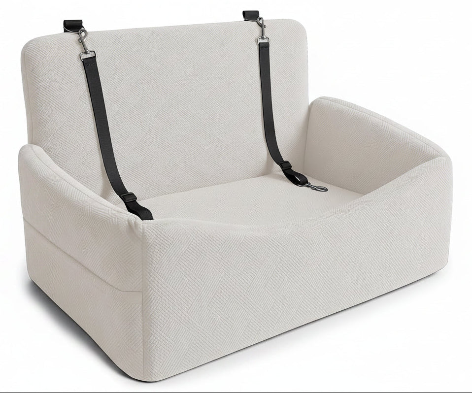 Poupipets Elevated Dog Booster Car Seat with Memory Foam Washable Cover and Safety Strap