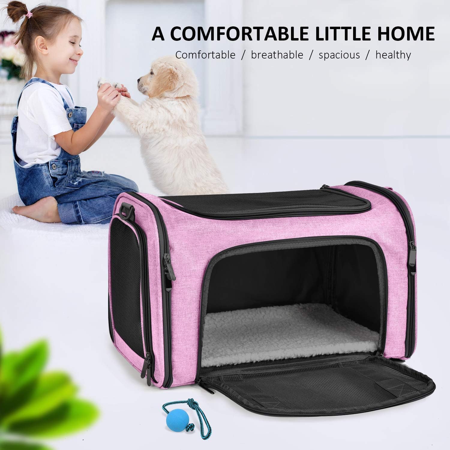 Poupipets Premium Soft Pet Carrier with Mesh Windows and Cozy Travel Mat