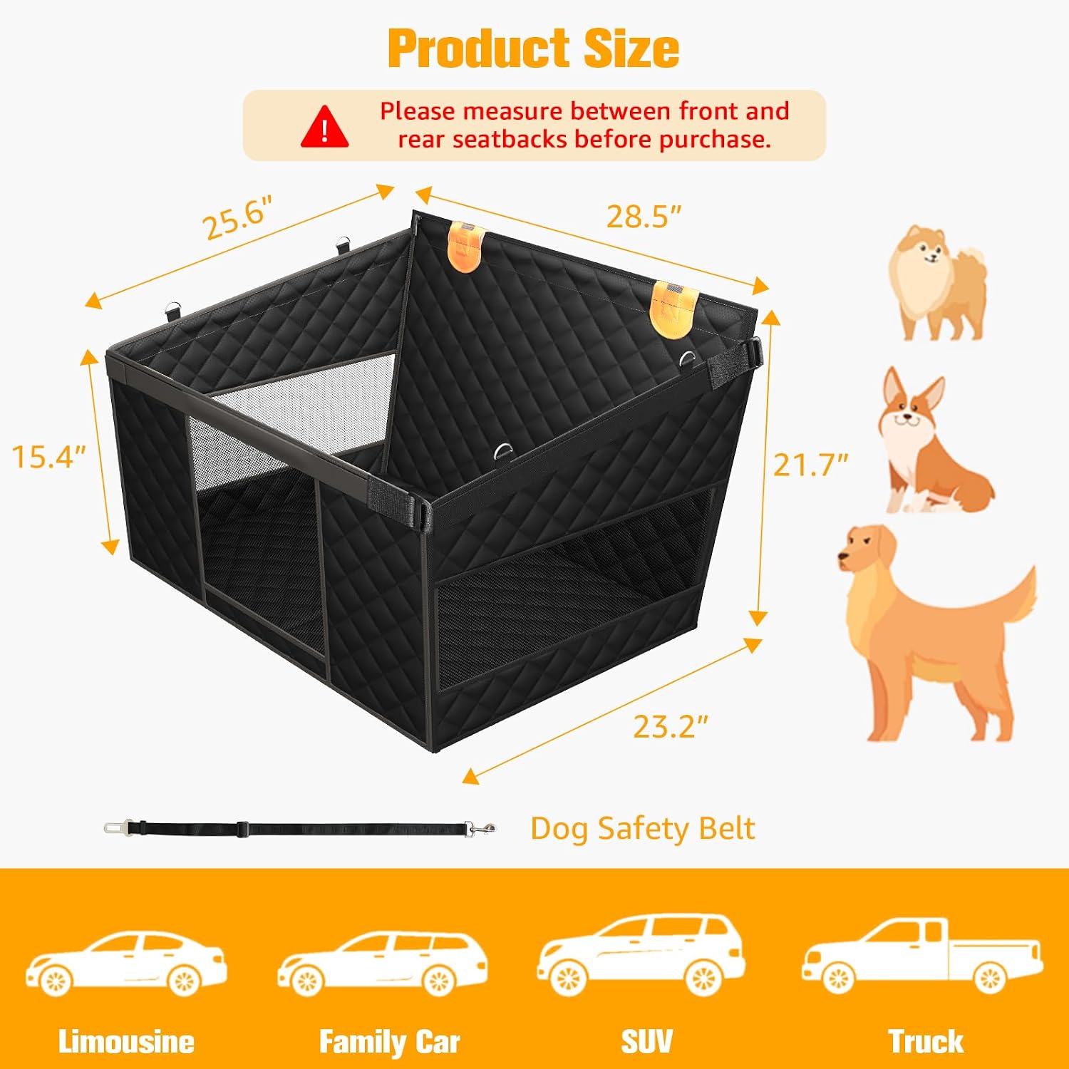 Poupipets Structured Dog Car Hammock with Hard Bottom and Ventilated Mesh Sides