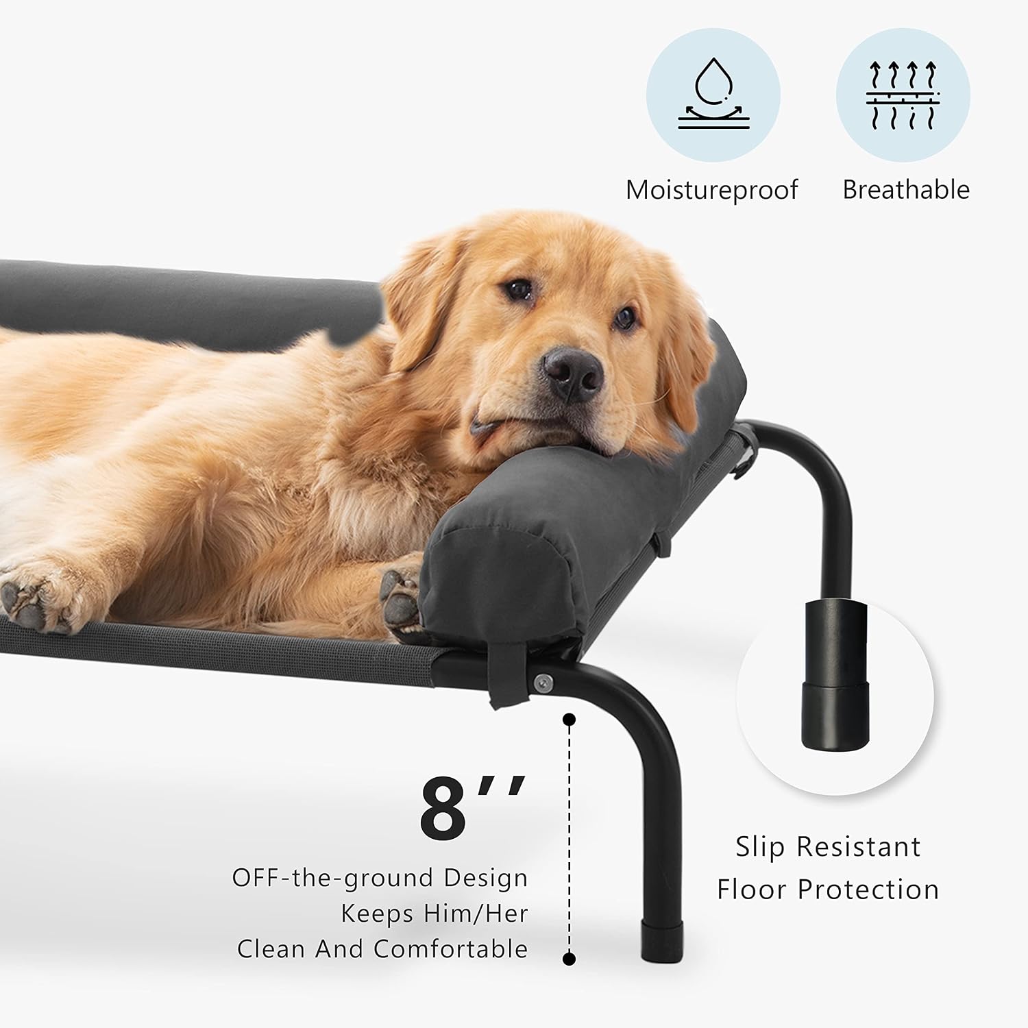 Poupipets Elevated Dog Bed with Breathable Mesh and Removable Padded Bolsters