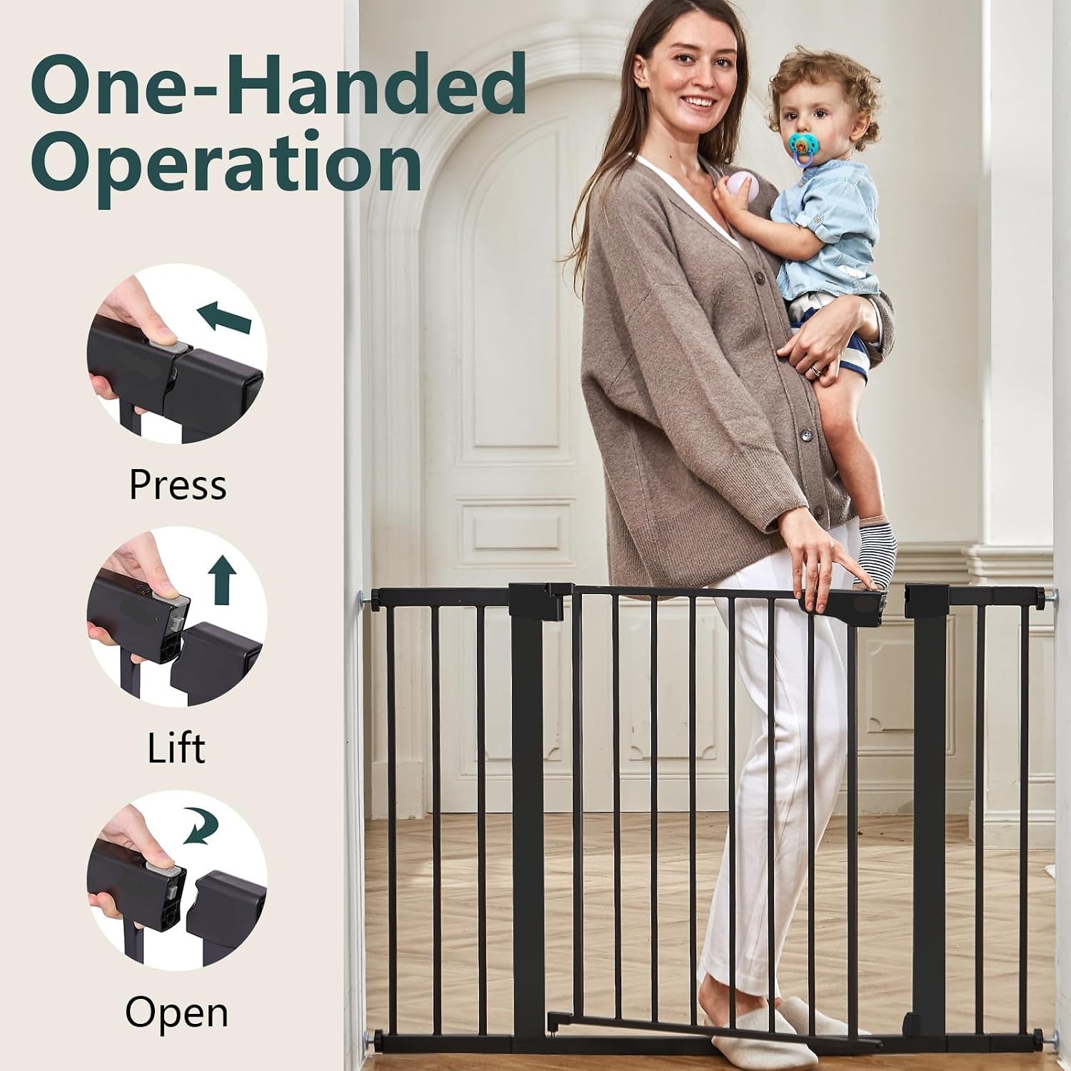 Poupipets Auto-Close Safety Gate for Babies and Dogs with Dual Lock and Pressure Mount