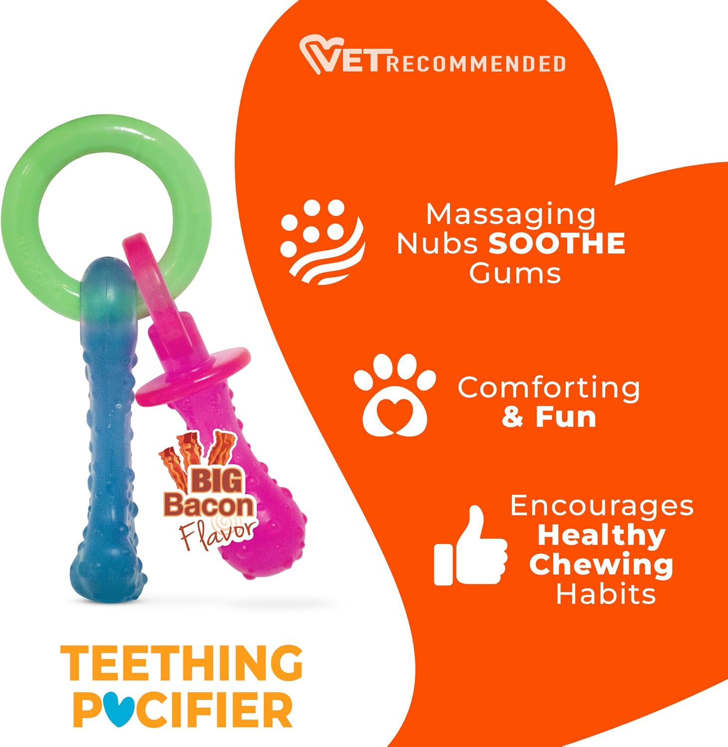 Dailypets Puppy Teething Chew Toy with Gum Massaging Texture and Bacon Flavor