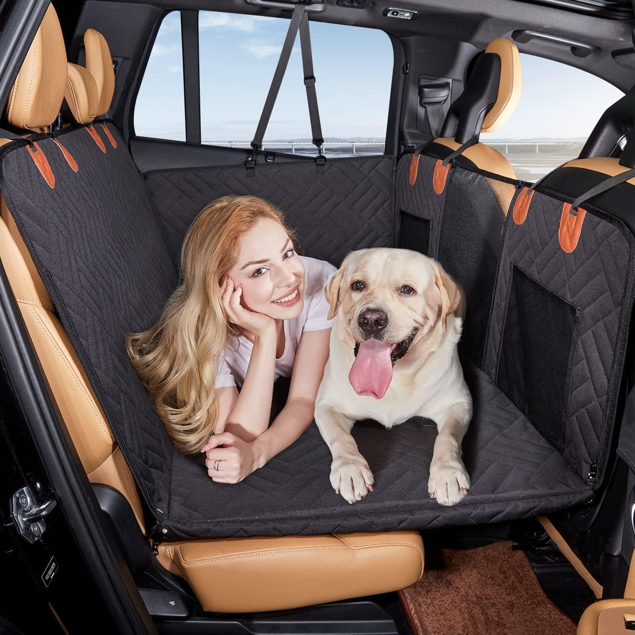 Poupipets Hard Bottom Dog Back Seat Extender with Waterproof Hammock for Cars, SUVs and Trucks