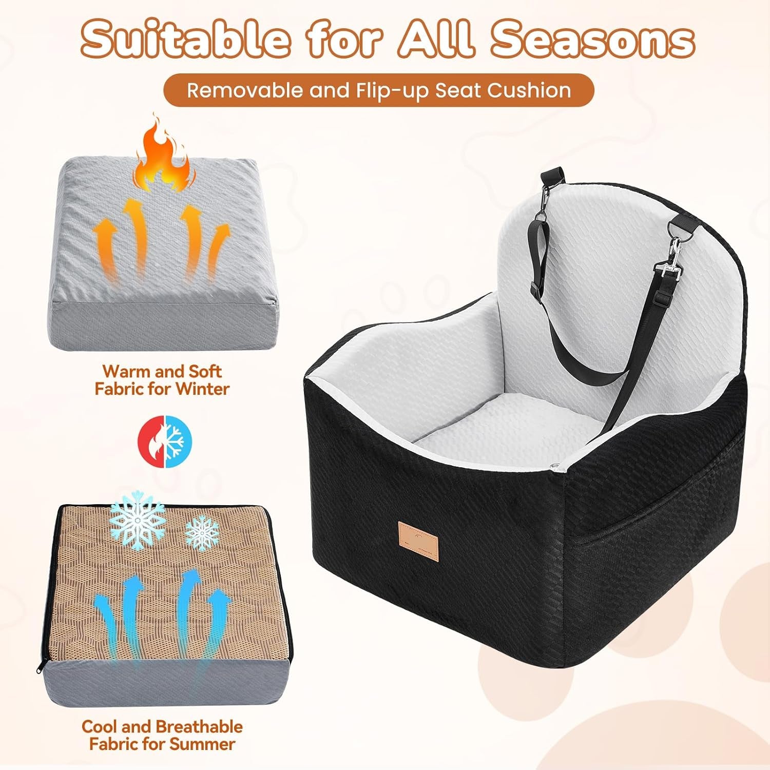 Poupipets Dog Booster Seat for Small and Medium Dogs with Soft Cushion and Safety Strap
