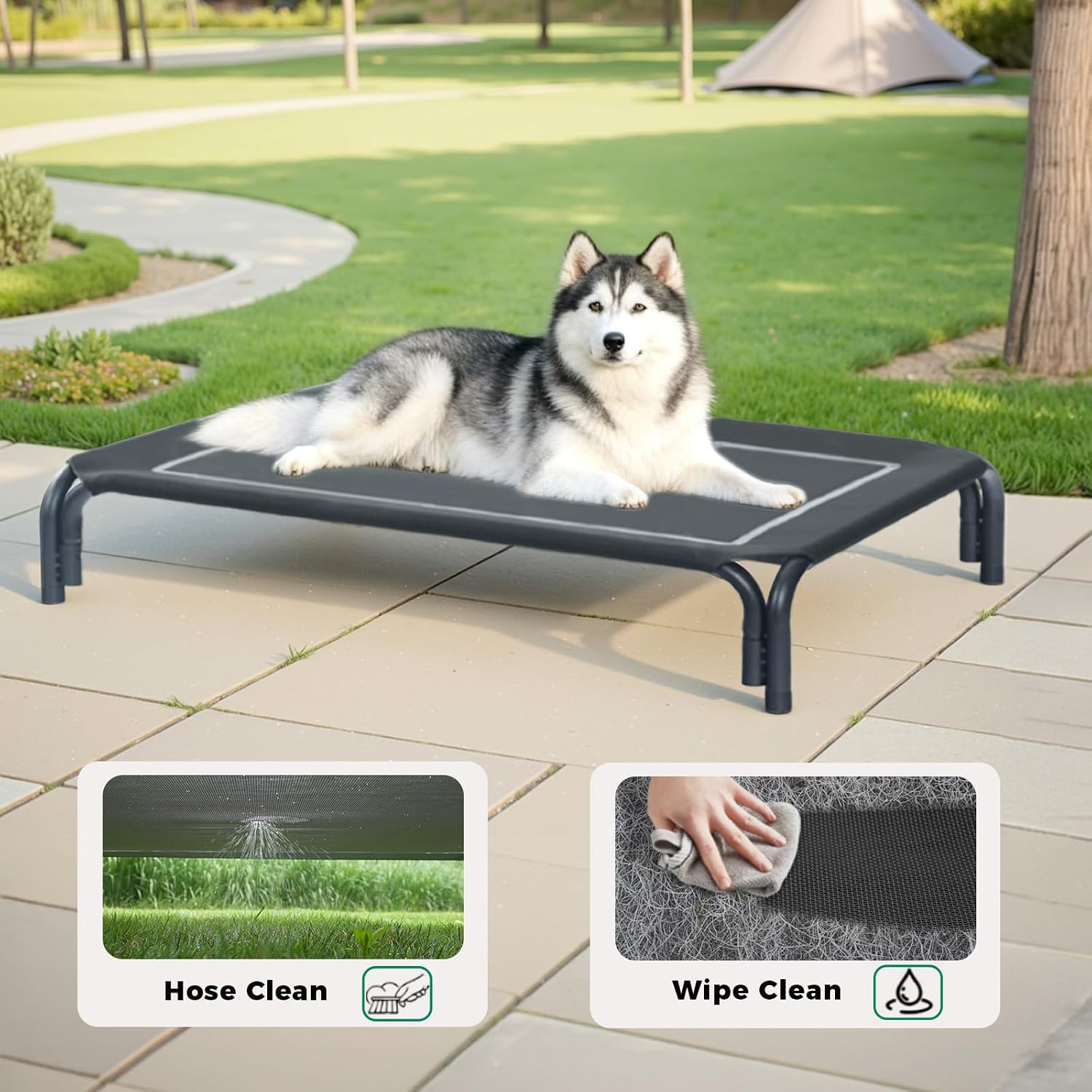 Poupipets Elevated Dog Resting Bed with Durable Frame and Easy-Clean Mesh Cover