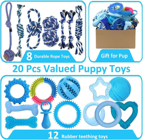 Dailypets 20 Piece Puppy Toy Set with Rope Toys Teething Rings Rubber Chews and Treat Toy