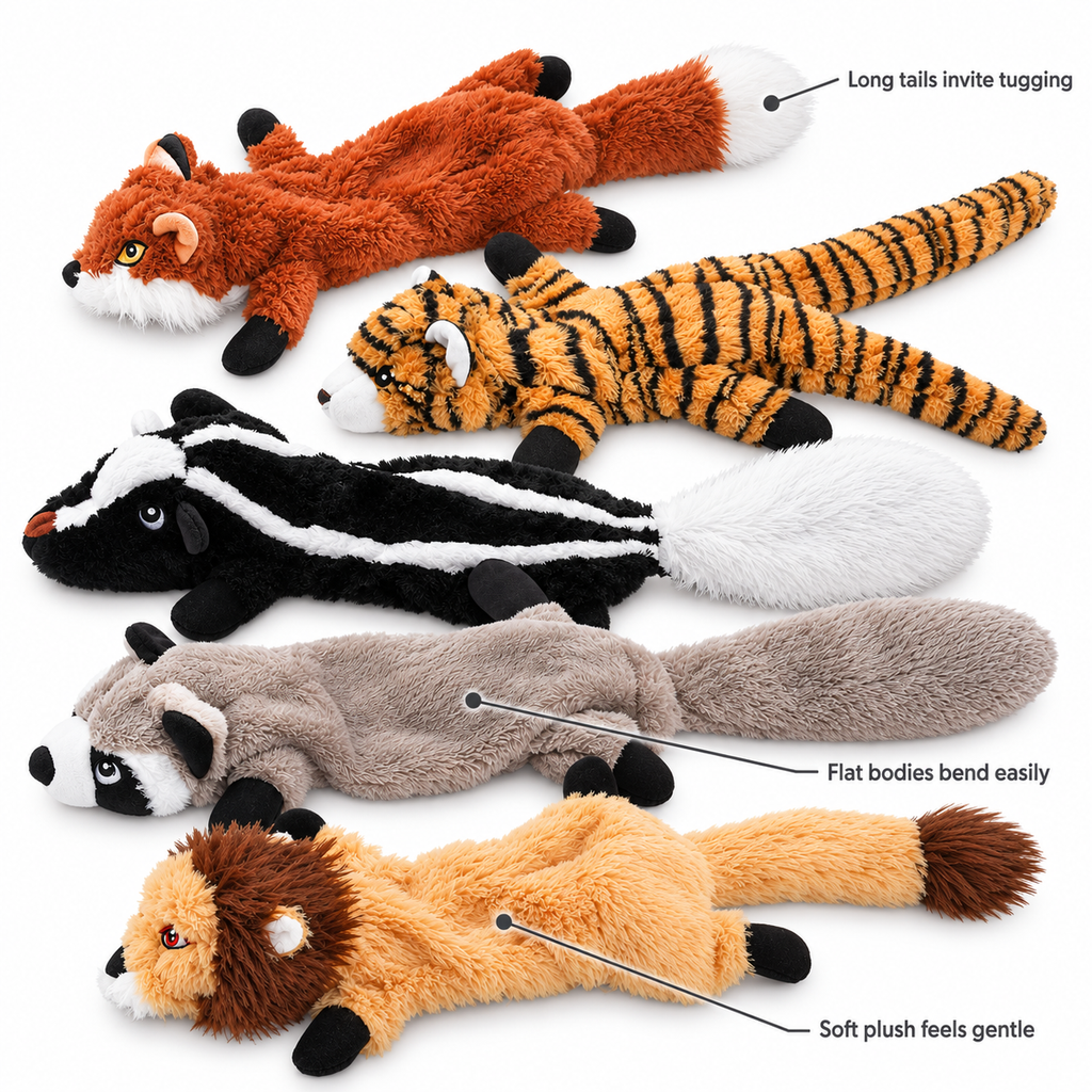 POUPIPETS Dog Squeaky Toys – No-Stuffing Plush Chew Toys for Small Medium & Large Dogs