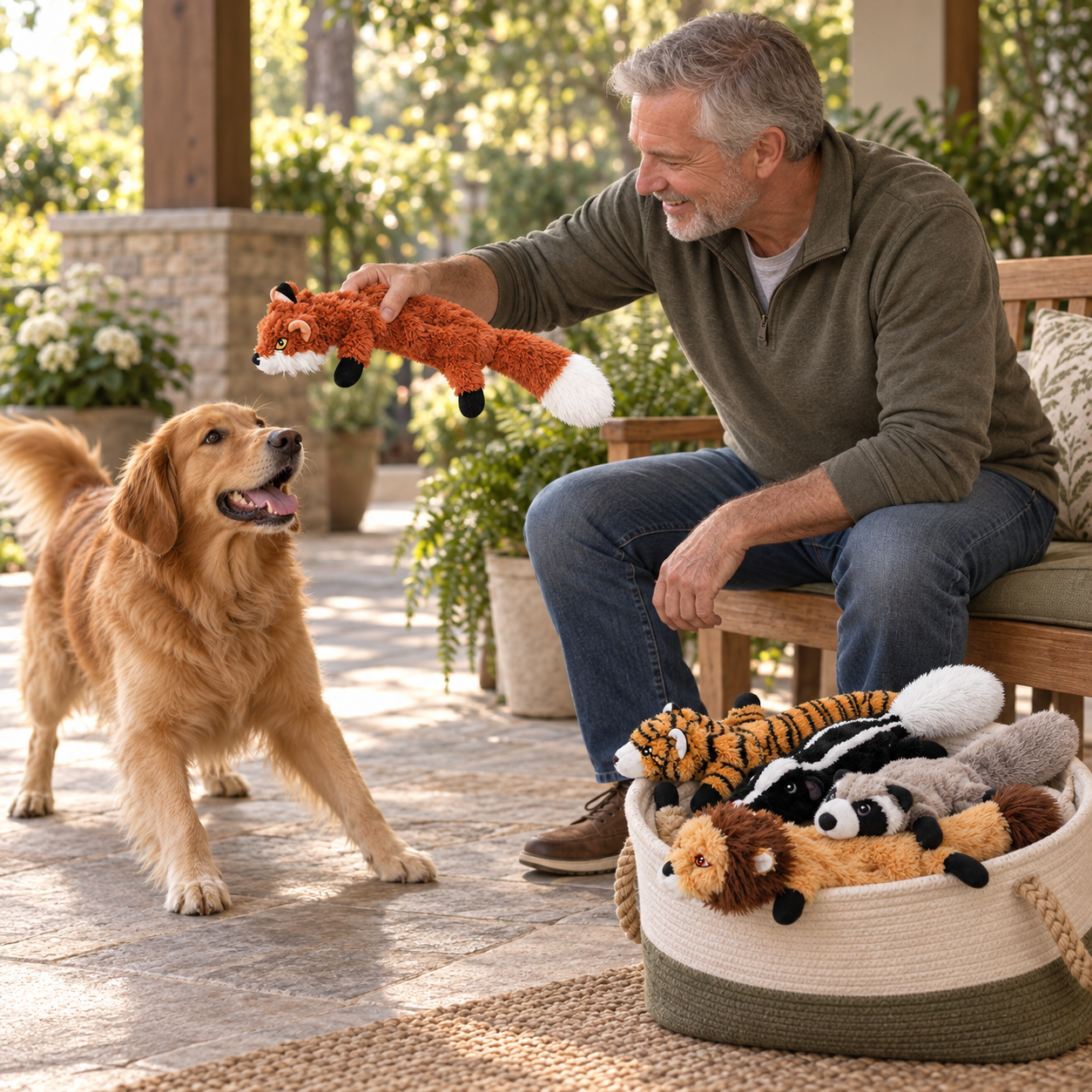 POUPIPETS Dog Squeaky Toys – No-Stuffing Plush Chew Toys for Small Medium & Large Dogs