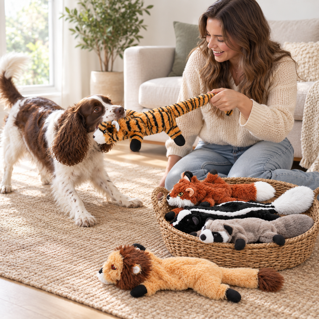 POUPIPETS Dog Squeaky Toys – No-Stuffing Plush Chew Toys for Small Medium & Large Dogs